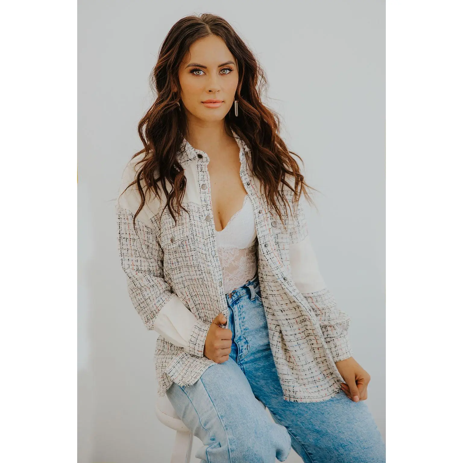 WILLOW FRAYED TWEED SHACKET ~ CREAM