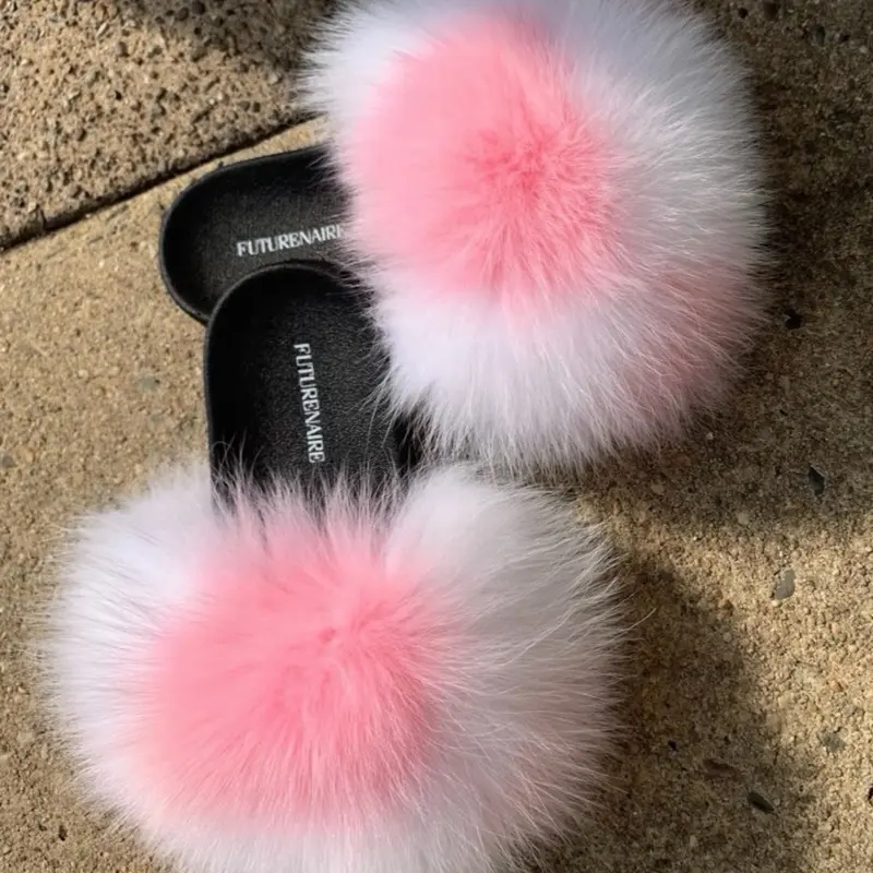 Fur Slides (Size 10) Raccoon Fur Slides Sandals Slippers Available in Many Colors  main image 3
