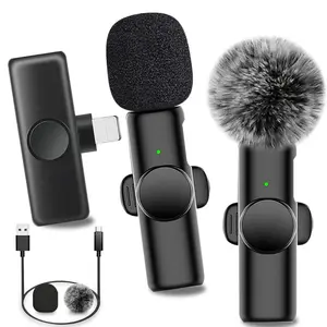 Wireless Lavalier Microphone, USB Rechargeable Wireless Microphone, Noise Reduction Microphone for Video Recording, Interview, Podcast, Vlog, Audio, Live Streaming Equipment