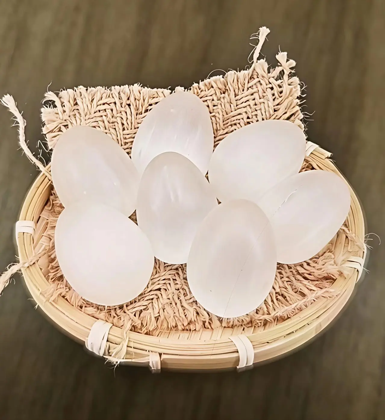 Non-Natural Selenite Egg Palm Stone - Spiritual Purification Healing Crystal, Meditation Desk Ornament