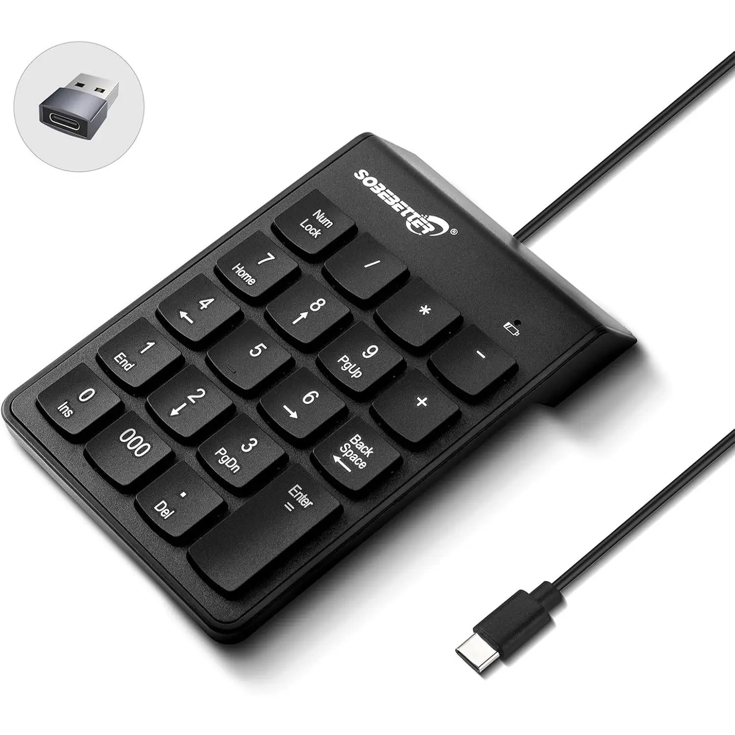 Type C Number Pad, USB Numeric Keypad 19  Plug & Play Financial Accounting Numpad Office  Portable Mini Keypad Slim Number Keyboard for Laptop Phone PC Tablet Notebook (Black)