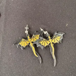 Dragon Earrings - Black and Gold Design, Two Dragon Bats with Claws