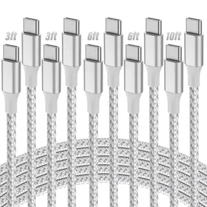 USB C to USB C Cable, 5-Pack [3/3/6/6/10FT] 60W USBC Fast Charging Cable Nylon Braided Type C Charger Cord for Iphone 17/16/Ipad Pro/Macbook Air and More SwaggWood
