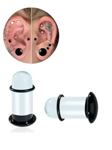 vanku 2pcs Unique 0.5mm Increments 14g-00g Comfy Pain-Free Single Flare black Glass Dead Stretching Plugs, Hypoallergenic Body Piercing Tapers