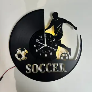 Vintage Football Art Wall Clock, LED Seven-Color Light, Silent, Battery Operated, Ideal for Bedroom Living Room Office, Perfect Gift, Decoration