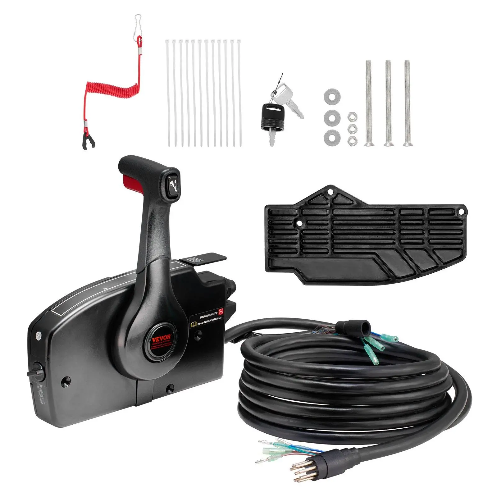 【Summerfinds】VEVOR Boat Throttle Control,  881170A15 Side-Mounted Outboard Remote Control Box for Mercury PT 2-Stroke, Marine Throttle Control Box with Power Trim Switch, 16.3 ft Harness 8+4 Pin, and Lanyard
