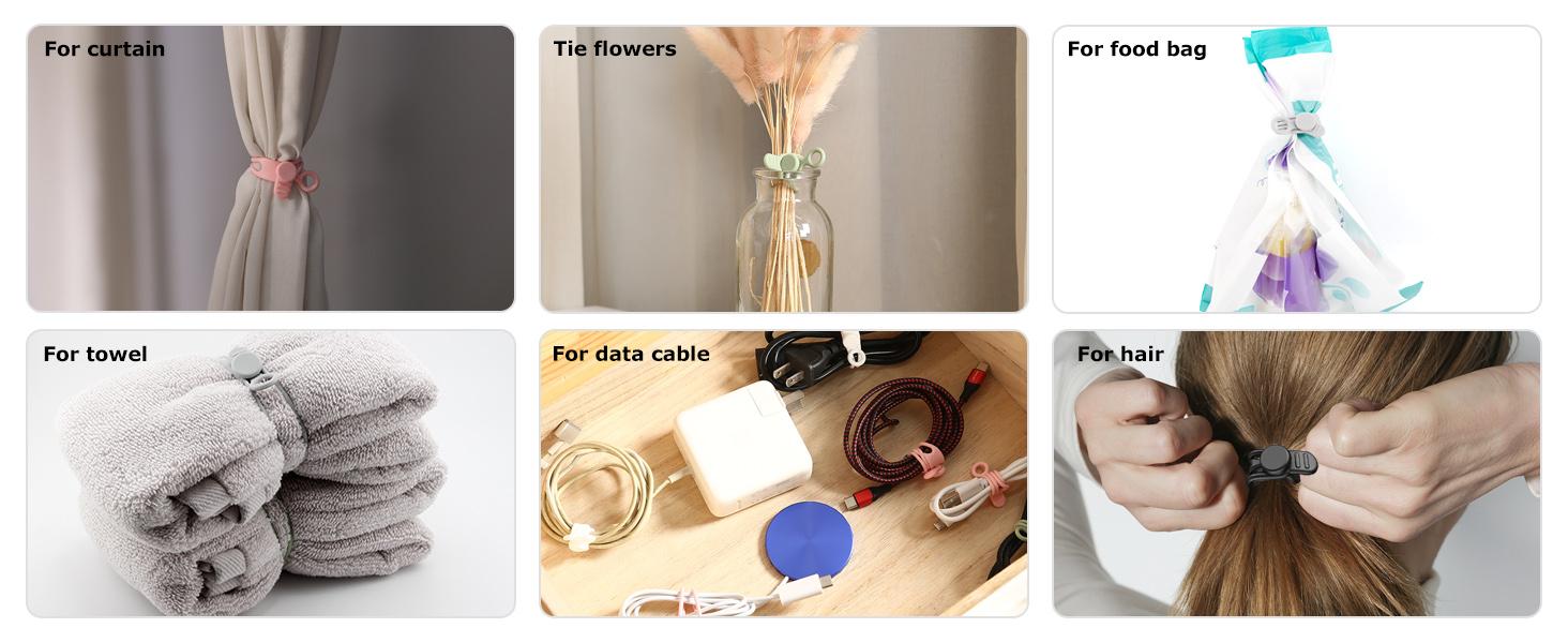 [20Pcs] Silicone Cable Ties, Reusable Cable Management Organizer, Multipurpose Elastic Cord Organizer for Bundling and Fastening Cable Cords Wires (black, white, pink, green)