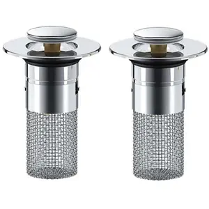 2PC Bathroom Sink Stopper,Bathroom Sink Drain Strainer , Pop up Stainless Steel Floor Drain Filter with Basket Hair Catcher, Quickly Drain Water Cleaning Rubber