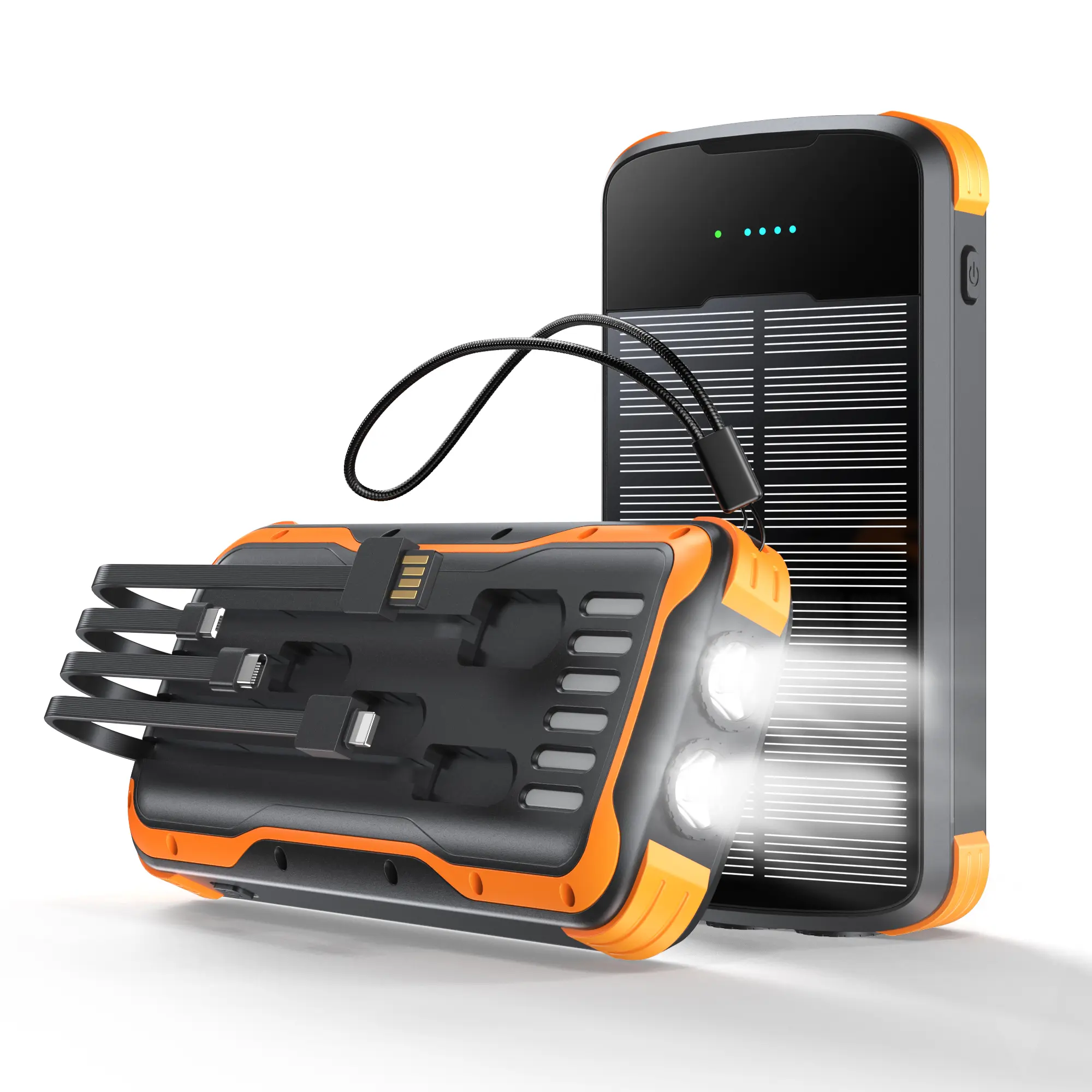 40000mAh Multifunctional Portable Power Bank Charger, Rechargeable Lithium Battery Pack with Built-in Bright Flashlight, 4 Cables, PD20W Fast Charging, 5 Outputs, 3 Inputs, Emergency Prep Electronics Accessories (Orange, Father's Day Gift)