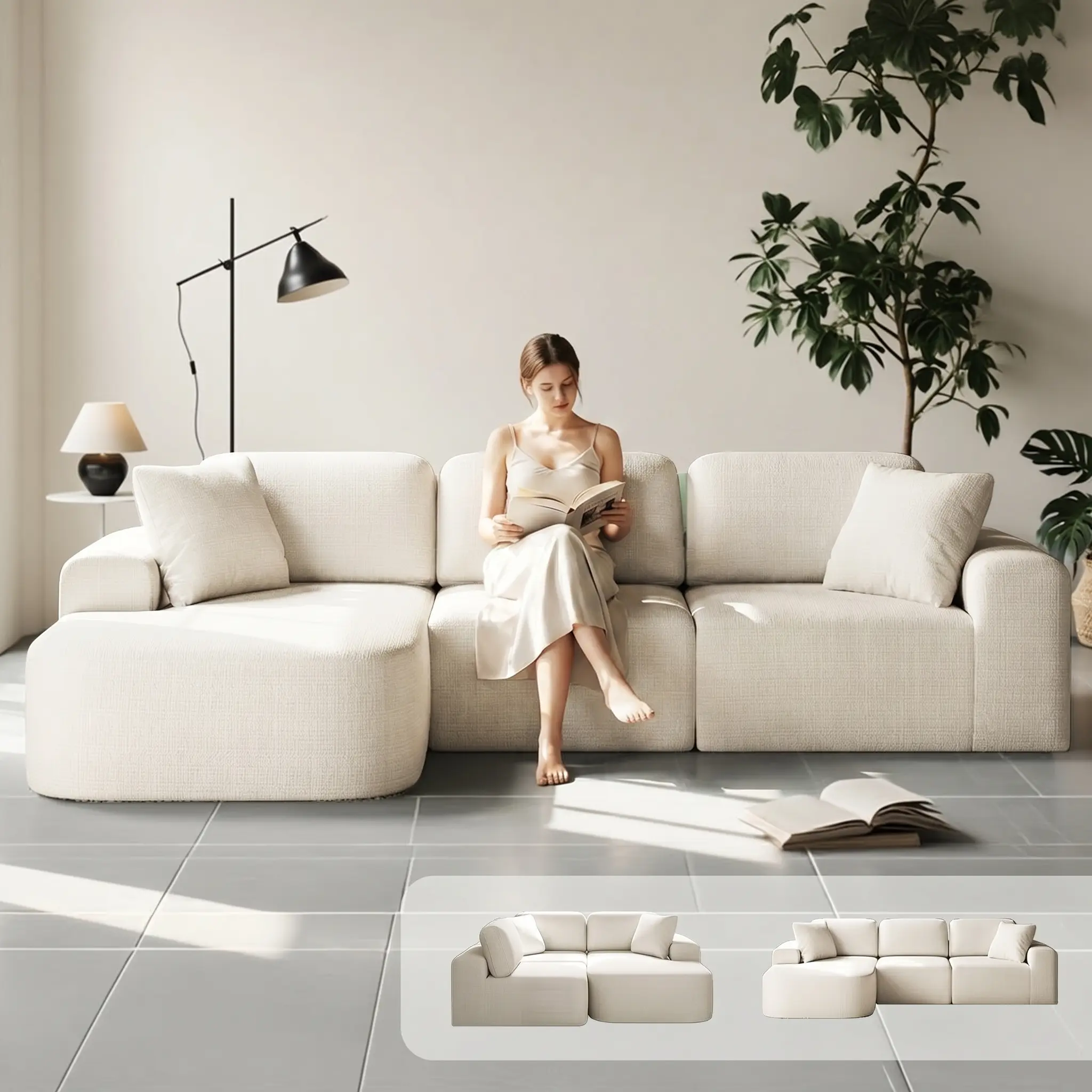 [DealsForYouDays] Boneless Sectional Couch 107'' Modular L-Shaped Boneless Couch Modern Woven Textured Sectional Couch with Chaise Convertible Design No Assembly Required Perfect for Living Room Spring Home Decor Family Gift