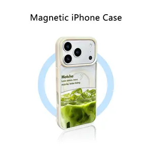 Iced Matcha Aesthetic MagSafe Phone Case - Hybrid Clear Acrylic Shockproof Cover for iPhone 17 16 15 Pro Max & Samsung S25 S24 Ultra