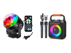 Sound Activated Party Lights with Remote, Disco Ball Strobe for Parties, Karaoke, Holidays. JYX Portable Karaoke Machine with 2 Wireless Mics, Bluetooth Speaker with LED, Supports USB/TF/AUX for Party