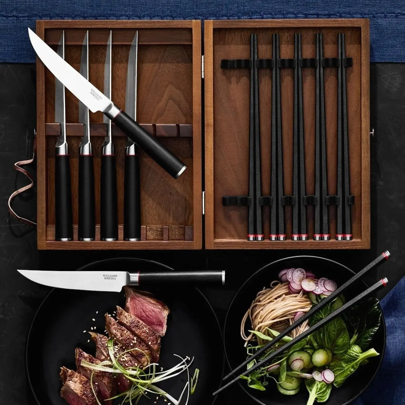 Williams Sonoma 12-Piece Chopsticks and Steak Knife Set with Wood Box, 12 Pieces