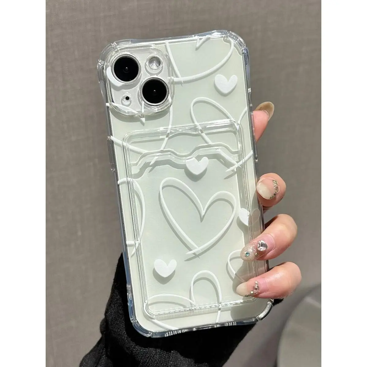 Valentine's Sequined Transparent TPU Anti-Fall Smartphone Case with Heart Decoration - Handheld Cellphone Protection for Samsung, iPhone 16,15,14,13,12,11 Pro Max Devices