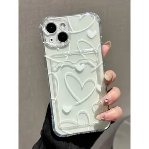 Valentines Sequins Transparent TPU Anti-Fall Phone Case With Heart Decoration, Compatible With Samsung, IPhone 16, 15, 14, 13, 12, 11 Pro Max