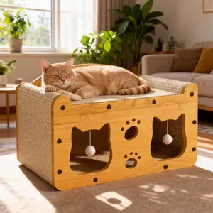 Two-In-One Interactive Cat Scratcher & Resting Cardboard Cat Bed, Vertical Scratcher, Durable Sofa Material, No Shavings Design, Multi-Cat Activity Palace