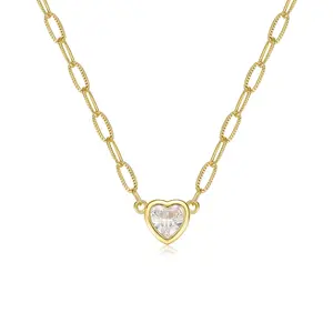 MEIITRUE 14K Gold Plated Heart Necklace for Women, Dainty Zirconia Paperclip Chain Necklace, Pefect Birthday Jewelry Gift for Girls