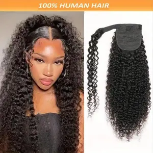 Kinky Curly Ponytail Extension, 100g Brazilian Virgin Human Hair, Magic Paste Wrap Around, Natural Look & Easy Wear for Women