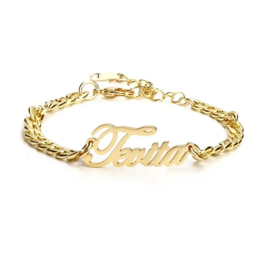 Personalized Name Cuban Anklet/Bracelet 18k Gold Plated Stainless Steel Hypoallergenic Customized Accessory Collection