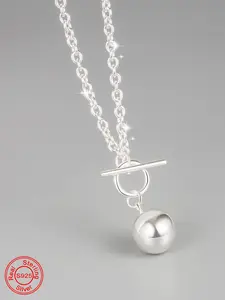 S925 Sterling Silver Ball Design Pendant Necklace for Women & Girls, Fashion OT Buckle Pendant Necklace for Party, Daily Decor, Trendy All-match Jewelry for Birthday Gift, Trendy Charm Necklaces