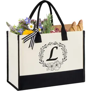 Personalized Initial Canvas Tote Bag, Beach Bags for Women Birthday Gifts, Wedding  for Mom Teachers  Nurse