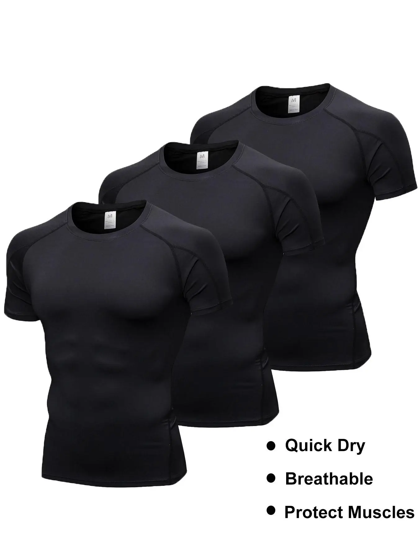 Men's Solid Stitching Round Neck Sports Tee, Sporty Quick Dry Compression Shirts, Summer Outfits 2024, Sport & Outdoor Clothing for Men