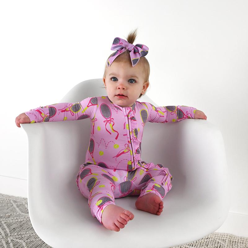 Serena Pink Tennis RUFFLE ZIP Baby Girl Clothes Baby Clothing Bamboo Gigi and Max Tennis Racket