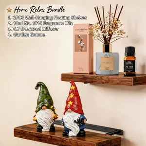 Home Holiday Enjoy Bundle: Resin Gnomes & 2PCS 25lb Capacity Floating Shelves & 10ml Lemon Bergamot Oil & 6.7oz Clean Linen Diffuser Sierra Reclaimed Storage Shelves (2Pair) Decor