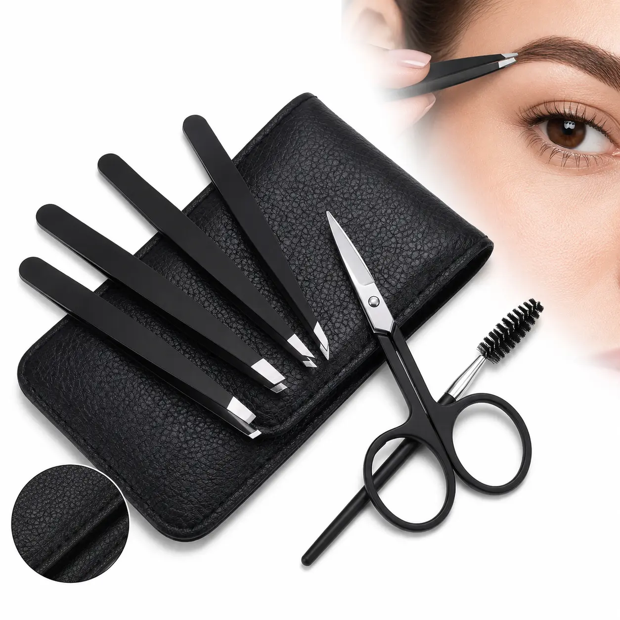 6-Piece Precision Tweezers Set with Travel Case, Stainless Steel Eyebrow Tweezer Kit for Facial Hair, Ingrown Hair and Splinter Removal
