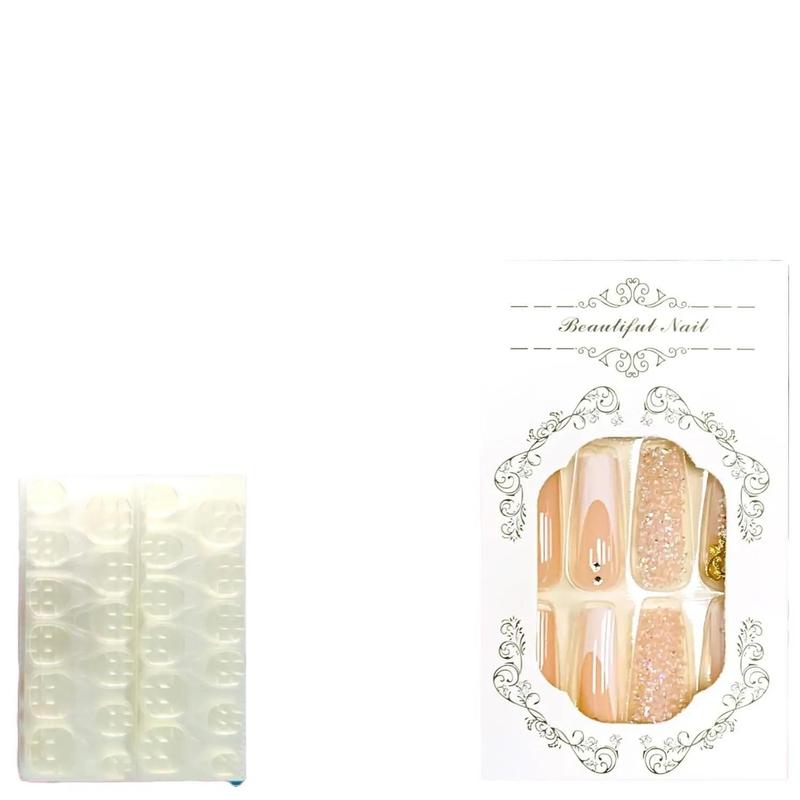 Press On Diamond Nails - Glossy Extra Long Square False Nails with Heart Gems & Rhinestones - Easy Application - High-Quality Materials - Perfect for Any Occasion - 24 Pieces Set