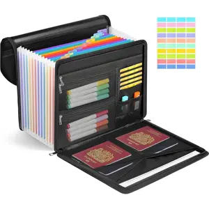 Accordion File Organizer  12 Pockets Expanding Filing Organizer with MultiPockets, Portable Expanding File Folder with Labels for Letter A4 Files and More