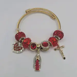 Valentine's Day gift  fashion style with christ and Virgin Mary heart bracelet red  and gold color's stainless steel adjustable valentines