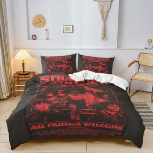 2/3Pcs Stranger Things Best Friend Duvet Cover Set, Best Friends Theme Red Print Retro Bedding Set, Features a zipper design for easy removal and washing, Bedroom Decorations, Bed Sets Supplies