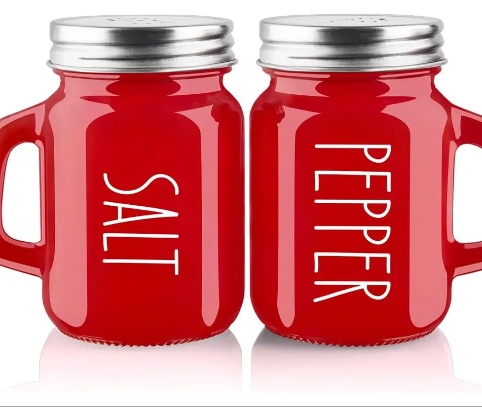 Red Salt and Pepper Shakers Set, ZOSUJO 4 oz Cute Modern Glass Christmas Red Shaker Sets with Stainless Steel Lids, Red Kitchen Decor and Accessories for Home Restaurants Weddings