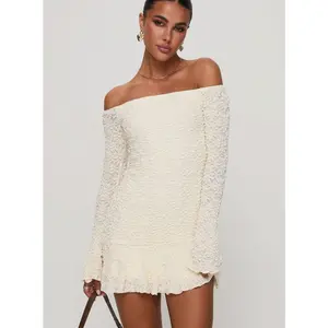 Vancesca Off Shoulder Long Sleeve Mini Dress Cream