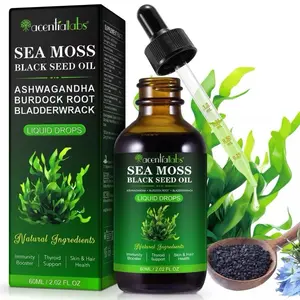 6in1 Sea Moss Liquid Drops with Black Seed Oil & Irish Sea Moss Gel Including Burdock Root, Bladderwrack, Elderberry for Joint & Thyroid, Digestion, Immunity Support