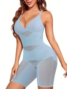 Women's Shapewear Bodysuit, High Elastic Mesh Fabric, Short Pants Underwear, V Neck Chest Support, Spaghetti Strap, Casual All Season Wear, Fit