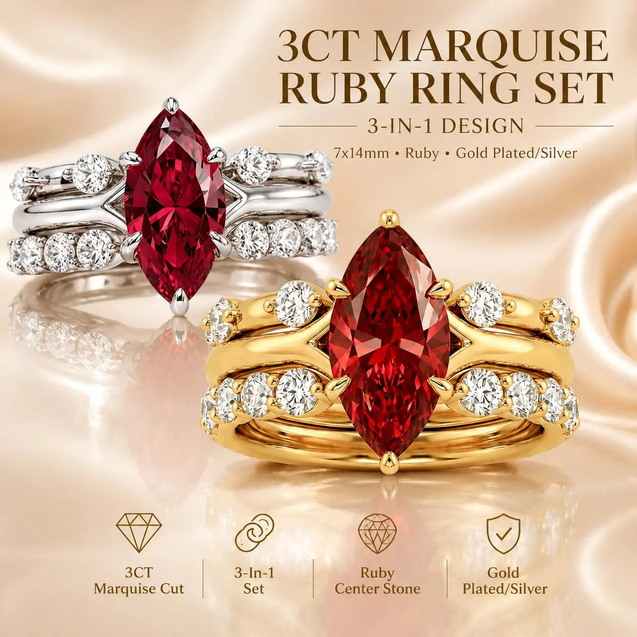 Loysun 3ct Marquise Cut Ruby Red Ring, Durable Statement Ring, Fashion Couple Jewelry, Engagement Promise Gift for Her
