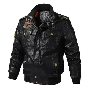 New autumn and winter men's fleece - lined leather motorcycle jackets, trendy young baseball - style leather jackets with embroidery outerwear Menswear Coats Tops Long Sleeve Motocross Tights Zipper Casual(Sheets)