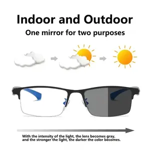 TR90 Photochromic Progressive Multifocal Glasses, Smart Anti-Blue Light Auto Zoom Steel Frame Bifocals Unisex