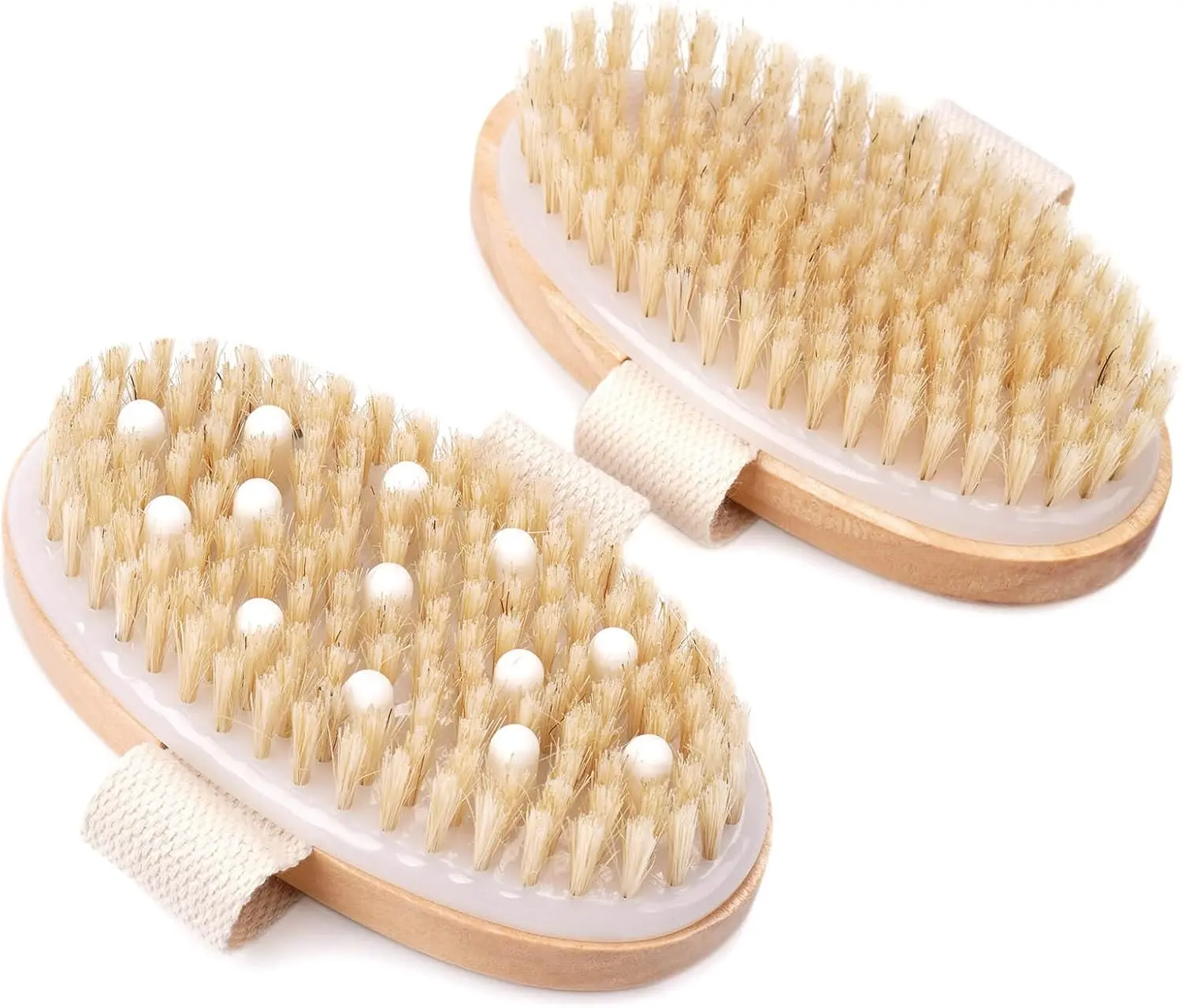2 Pack Dry Brushing Body Brush, Natural Bristle Dry Brush, Exfoliating Body Brush for Lymphatic Drainage