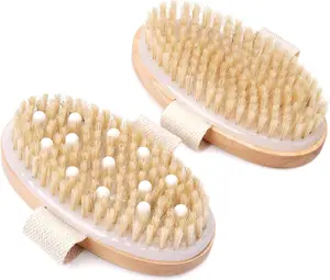 2 Pack Dry Brushing Body Brush, Natural Bristle Dry Brush, Exfoliating Body Brush for Lymphatic Drainage