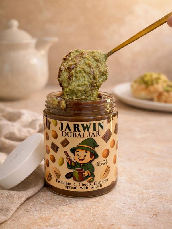 JARWIN Dubai Jar 10oz Premium Pistachio Cream with Kunafa & Chocolate Hazelnut Layers | Handmade Luxury Dessert Jar | Middle Eastern Inspired Gourmet Spread | Perfect Gift, Premium Pistachio Hazelnut Indulgence