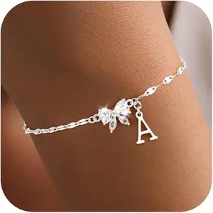 Elegant and chic copper-plated 925 sterling silver zircon bowknot letter bracelet - trendy jewelry