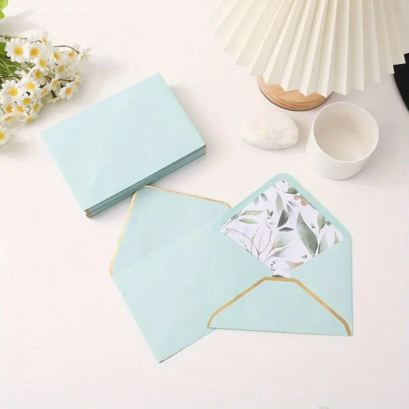 20pcs Golden Border Printed Unique Envelopes - Perfect for Wedding, Engagement, Valentine's Day, Thanksgiving, Christmas, and More - Self-Sealing, Paper Material