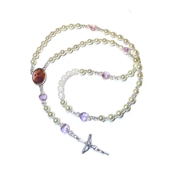 pink heart memorial photo name rosary