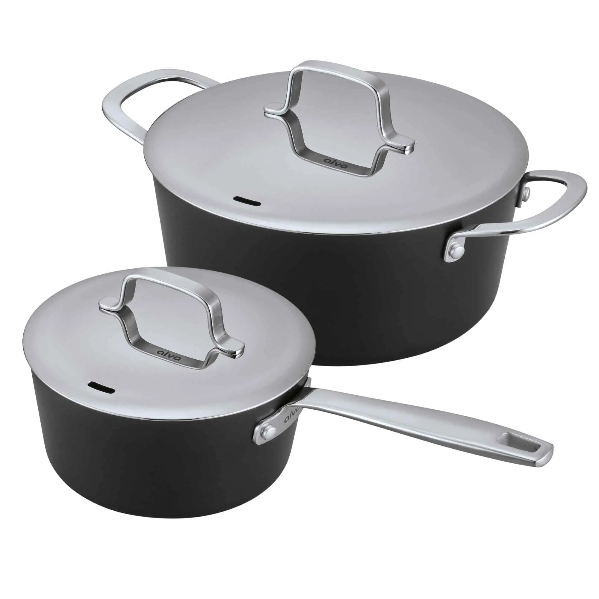 Alva Maestro 2-Piece Lightweight Aluminium Ceramic Nonstick Cookware Set - 4.5QT Stock Pot, 2QT Saucepan with Lids, PTFE/PFOA/PFAS-Free, Induction & Oven Safe, Even Heating, Easy to Clean, Dishwasher Safe, Oil, 4.5 Qt/2 Qt, Daily Use