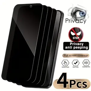4 Privacy Screen Protectors for iPhone 13 15 14 17 16E 16 12 11 Pro Max Air Anti-Peeping Tempered Glass Screen Protectors, Camera Lens Protective Case