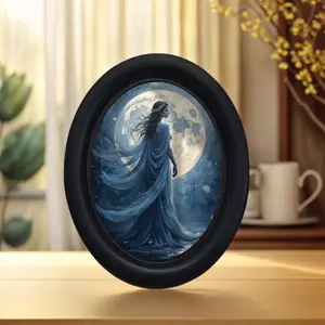 Vintage Mystical Selene Moon Goddess Frame, Gothic Lunar Night Oil Painting Oval Frame, Unique Desktop/wall Home Decor, Perfect Room Decoration