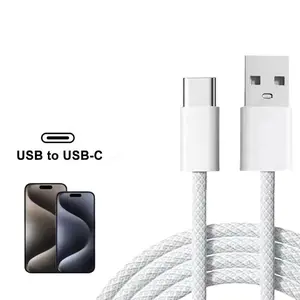 RESBYER USB C Mobile Phone Cable, Fast Charging USB A To Type C Nylon Braided Cord, Phone Accessories Compatible with iPhone 15/16 Pro/15 Pro Max/15 Plus, for Smartphone